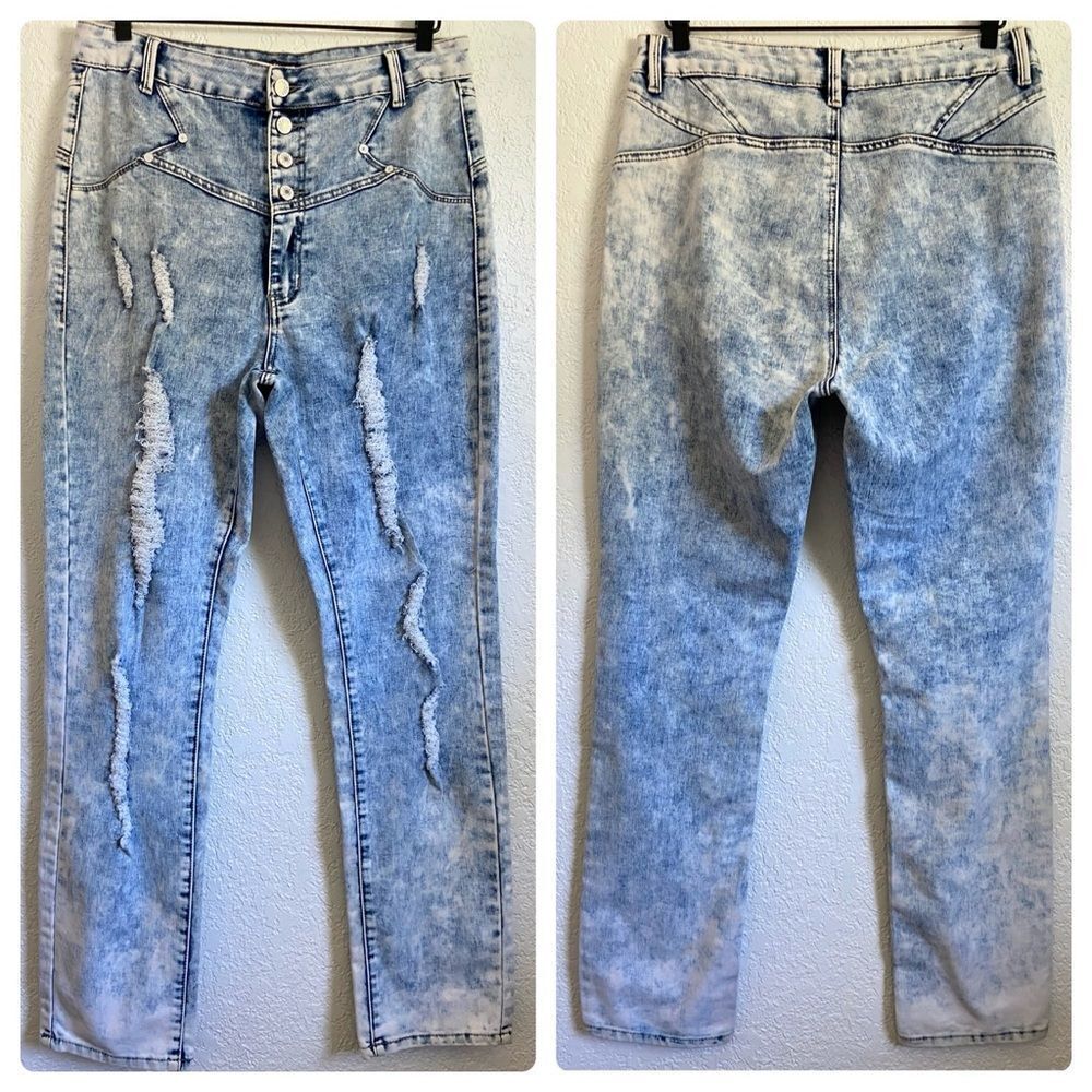 Jeans For Love Acid Wash Button Fly Distressed Jeans Size 15